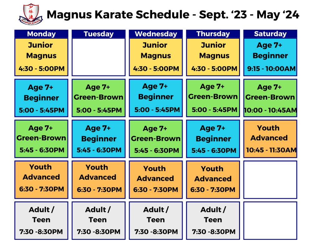Magnus Karate Schedule
