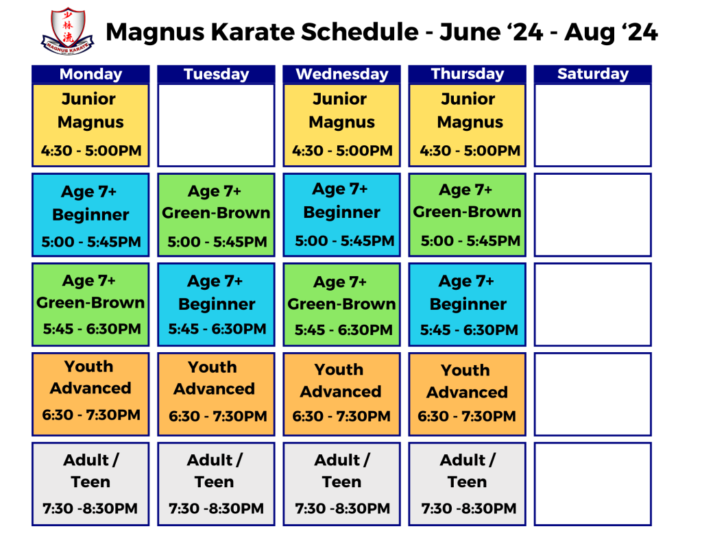 Magnus Karate Schedule June 2024