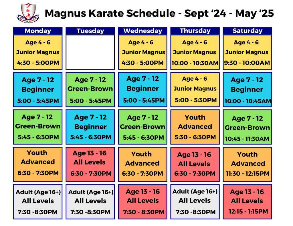 Updated Magnus Karate Schedule Sept 2024